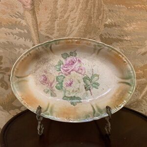 Heavily Patinated Crazed Bonn Franz Anz Mehlem Rose Bowl w Orange & Green